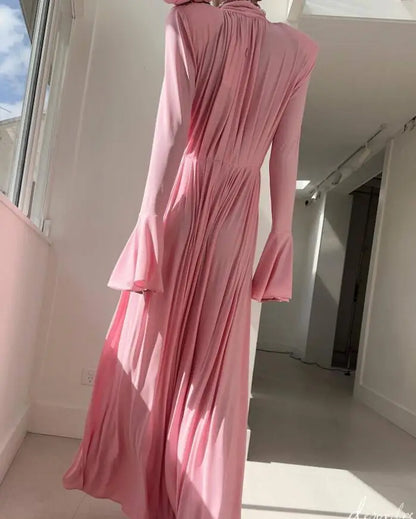 Hollow Flower Long Sleeve Maxi Dress