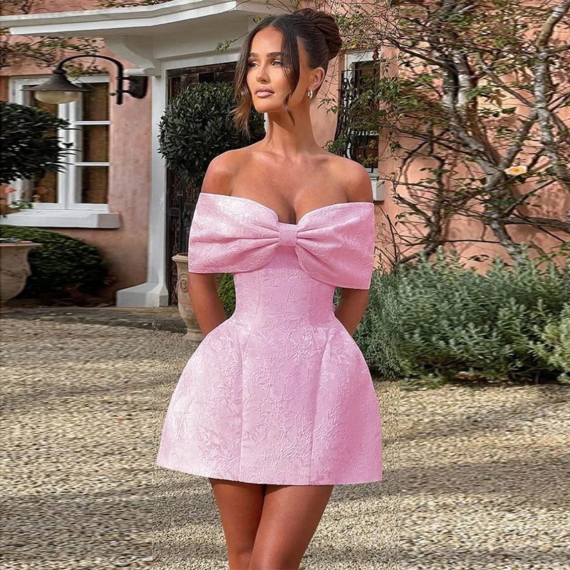Jacquard Bow Strapless Backless Mini Dress Secondary image
