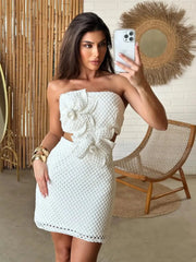 3D Flower Cutout Strapless Mini Dress