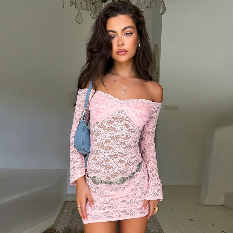 Strapless Solid Long Sleeve Mini Lace Dress Main image