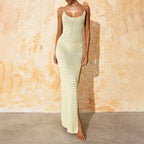Crochet Tie Up Sleeveless Slim Split Slip Dress