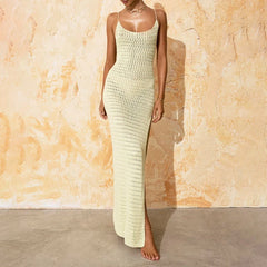 Crochet Tie Up Sleeveless Slim Split Slip Dress