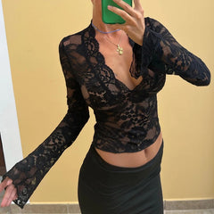 Y2k Lace See Through Sheer Top