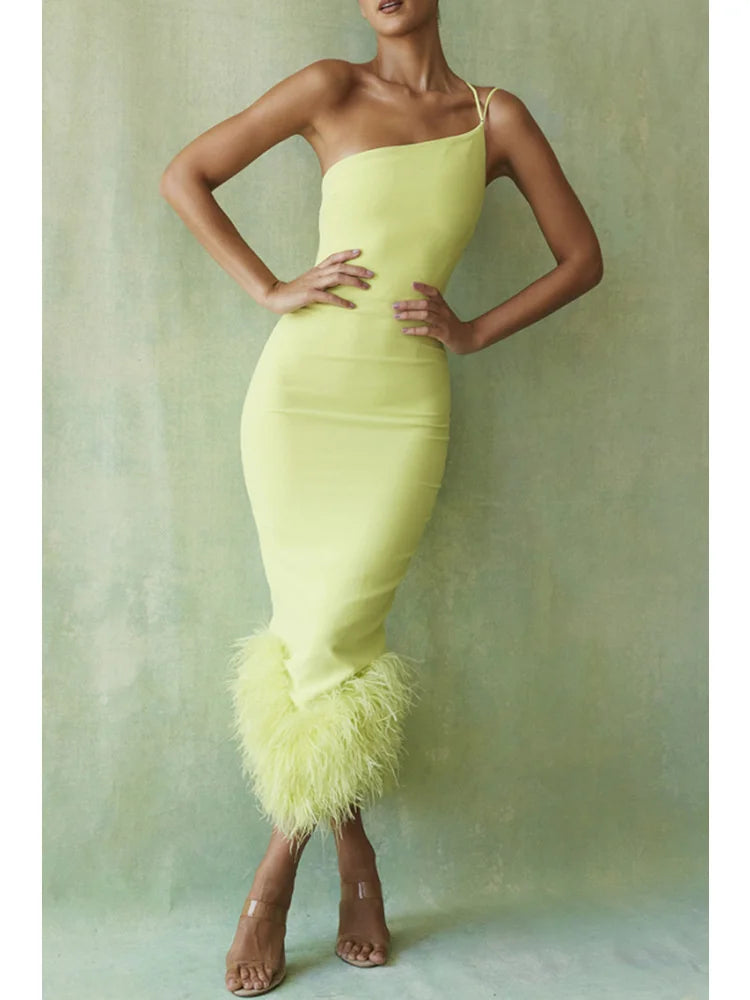 legant Spaghetti Strap Feather Midi Dress Main image