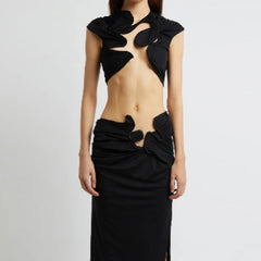 Chic Irregular Mini Tank Long Ruffles Solid Elastic Two Piece Skirt Set