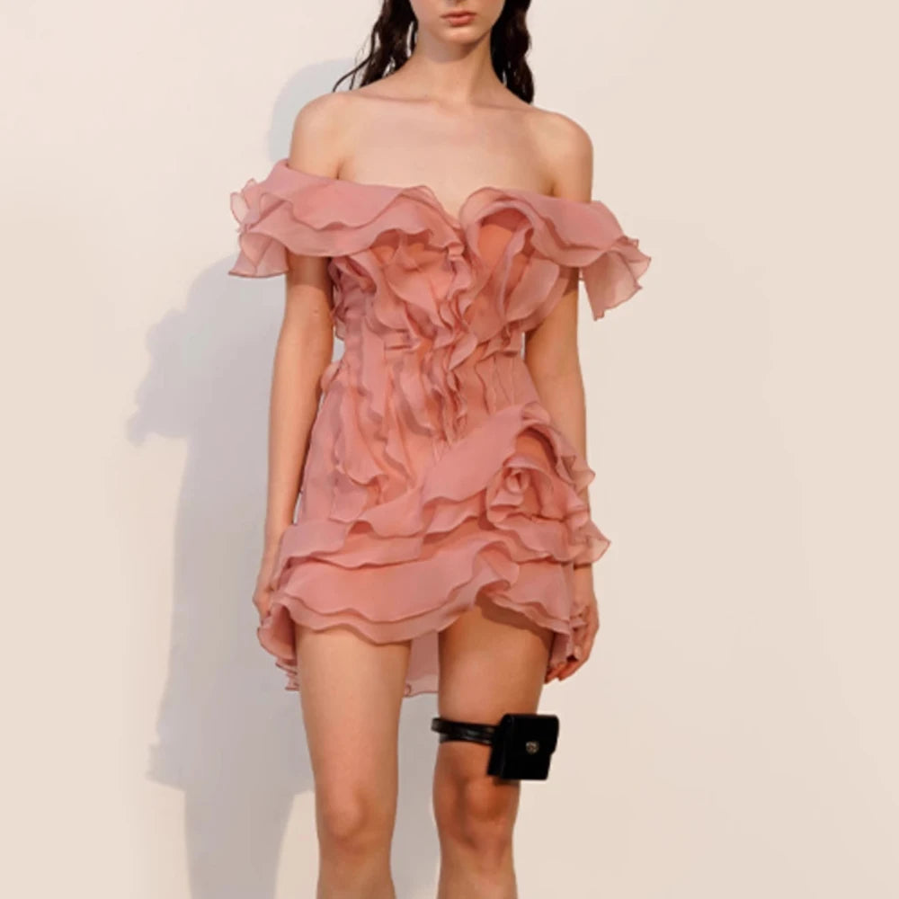 Slash Neck Ruffle Spliced Floral Dress Main image