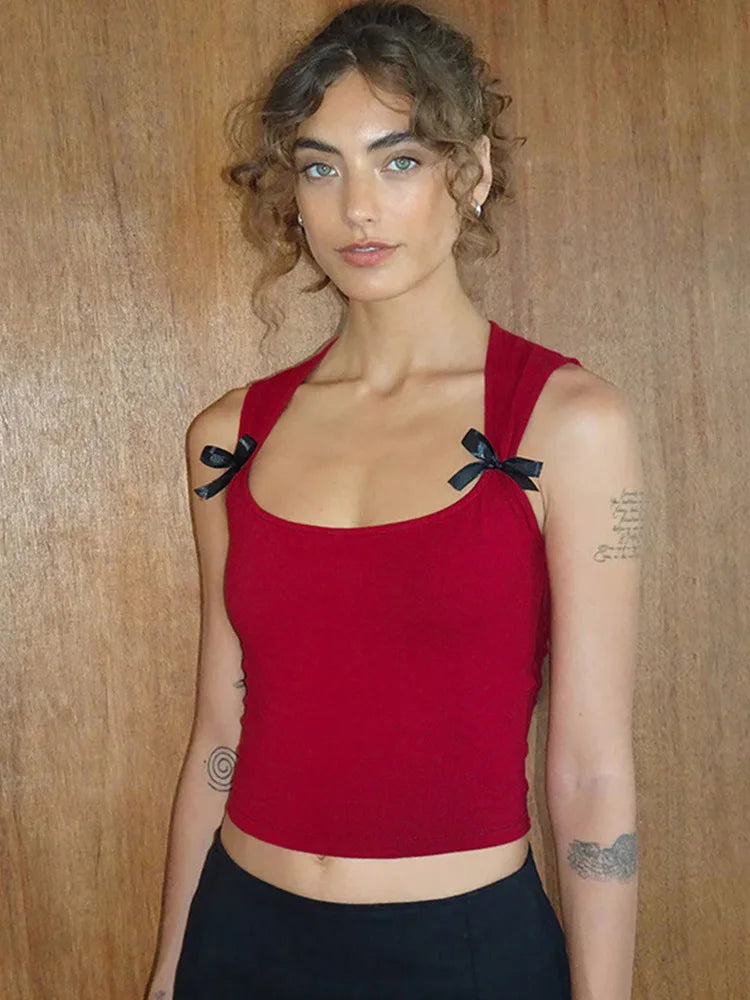 Y2K Bow Tie-Up Tank Top Crop Top Main image