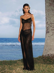 Sheer Mesh Swing Neck Midi Dress