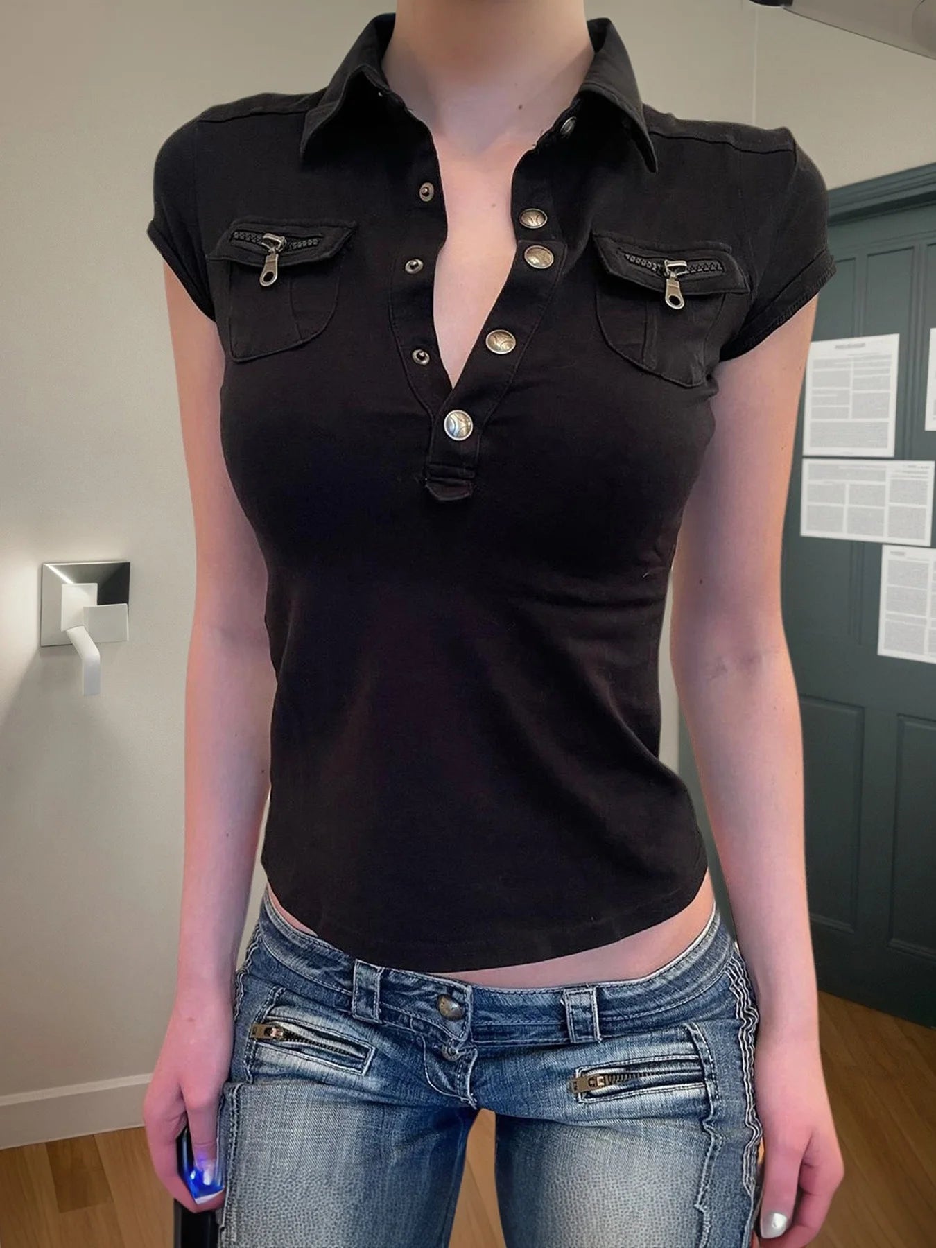 Safari Style Polo Slim Fit Summer Tee Crop Top