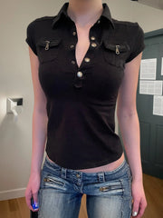 Safari Style Polo Slim Fit Summer Tee Crop Top