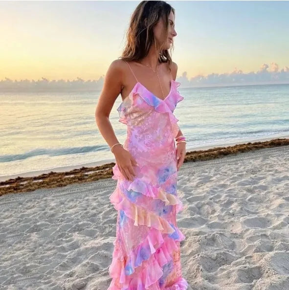 Colorful Spaghetti Strap Printed Midi Dress Main image