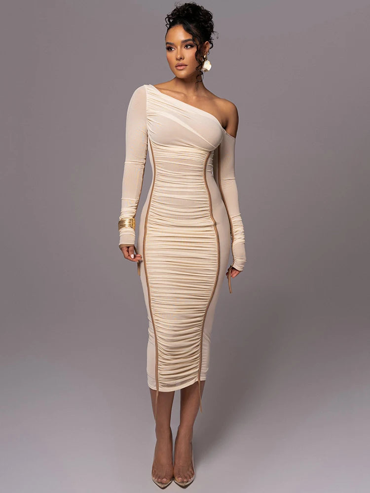Diagonal Collar Long Sleeve Midi Dress Secondary image
