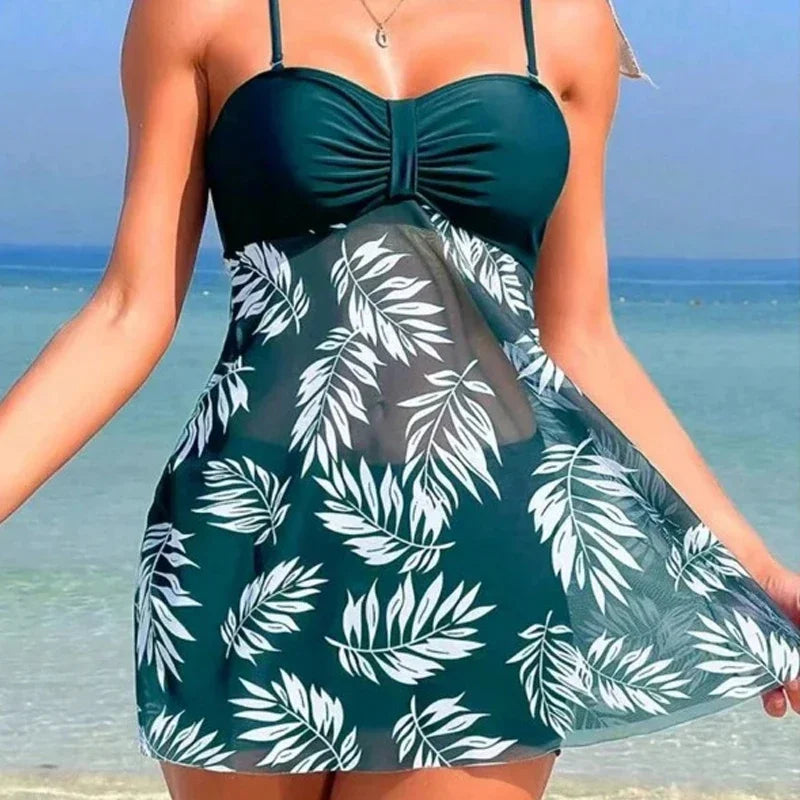 Short Dress Split Mesh Print Two Piece Swim Sets Main image