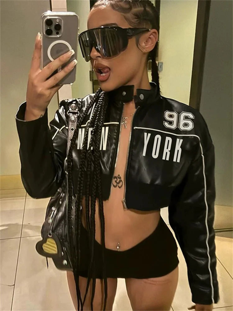 Letter PU Hipster Crop Jacket Secondary image