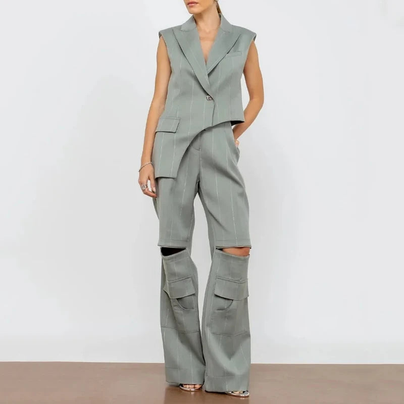 Striped Irregular Cargo Pant Suit Secondary image