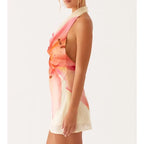 Cowl Neck Layered Party Floral Dress