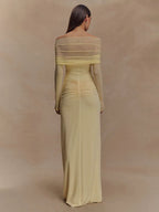 Hollow Out Ruched Maxi Prom Dress