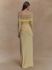 Hollow Out Ruched Maxi Prom Dress