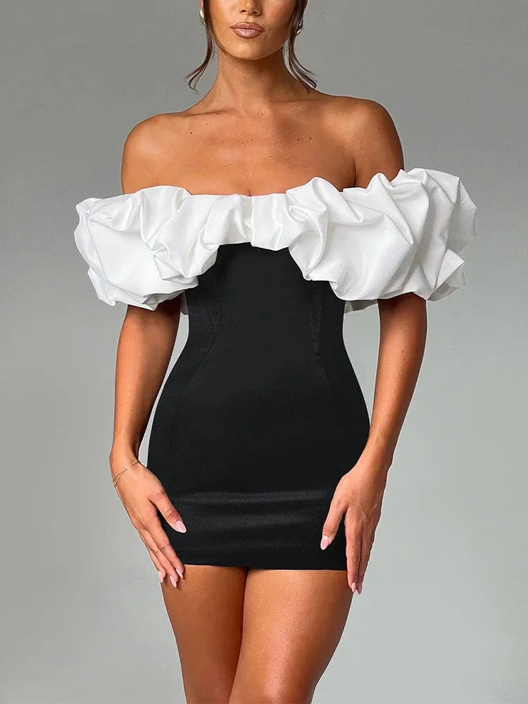 Sleeveless Single Shoulder Bubble Pleated Silk Dress Main image