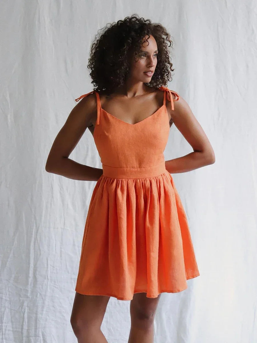 V Neck Spaghetti Strap Cotton Mini Dress Secondary image