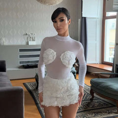 Mesh Patchwork Flower Mini Knit Set