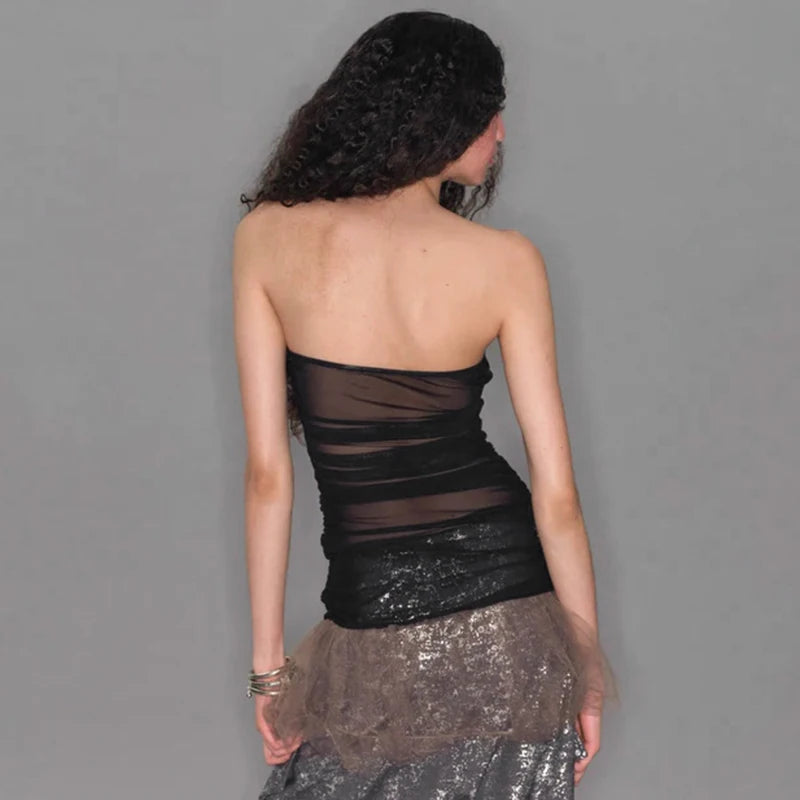 Double Strap Pleated Printed Strapless Secondary image