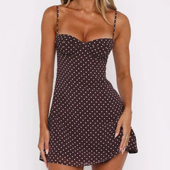 Polka Dot Mesh Plunge Gothic Mini Dress
