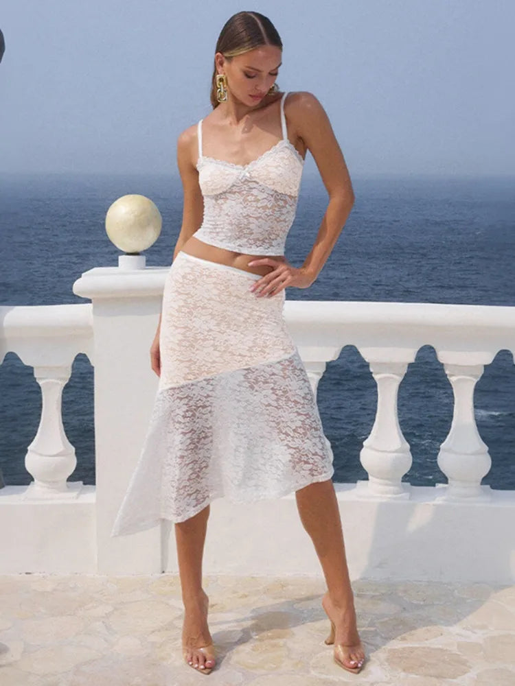 Lace Halter Print Contrast Knit Set Secondary image