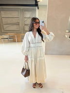 Hollow Lace V-neck Patchwork Maxi Midi Dress