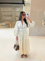 Hollow Lace V-neck Patchwork Maxi Midi Dress
