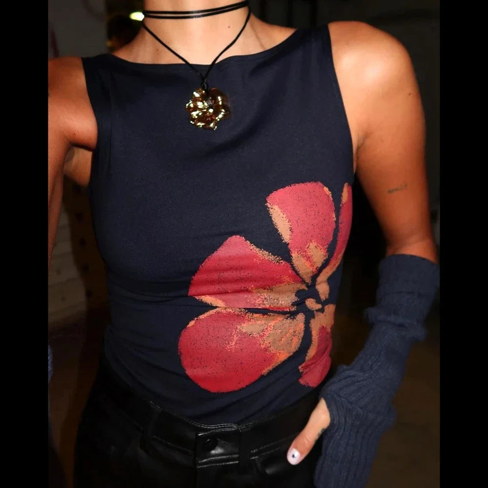Vintage Flower Print Sleeveless Cami Top Main image