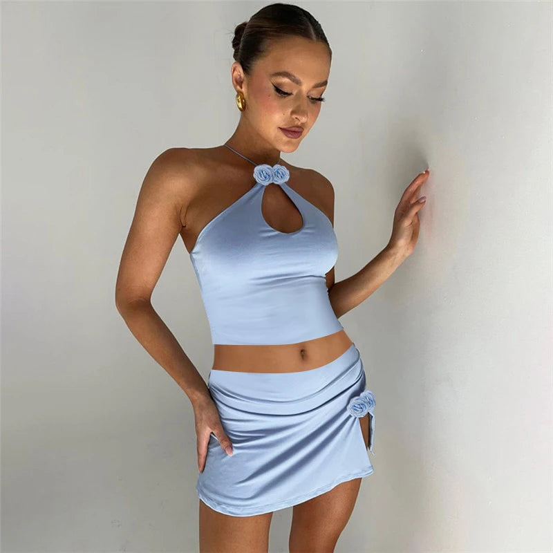 Fairycore Solid Color Flower Decor Hollow Cami Top Secondary image