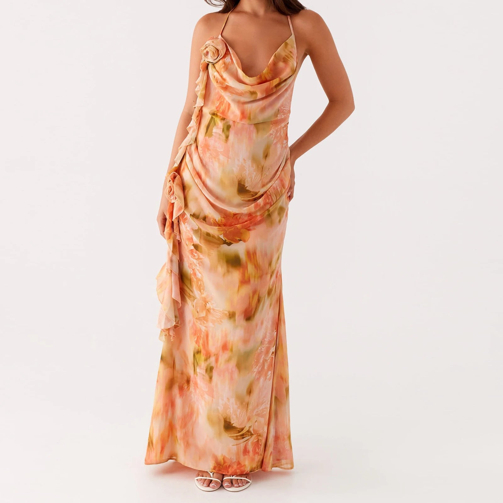Ruffle Trim Open Back Floral Dress Secondary image