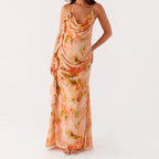 Ruffle Trim Open Back Floral Dress