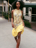 Lace See Through Ruffle Midi Dress