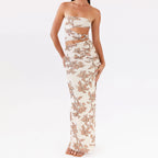Hollow Strapless Metal Slit Midi Dress