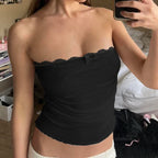 Pink Lace Folds Bow Coquette Strapless