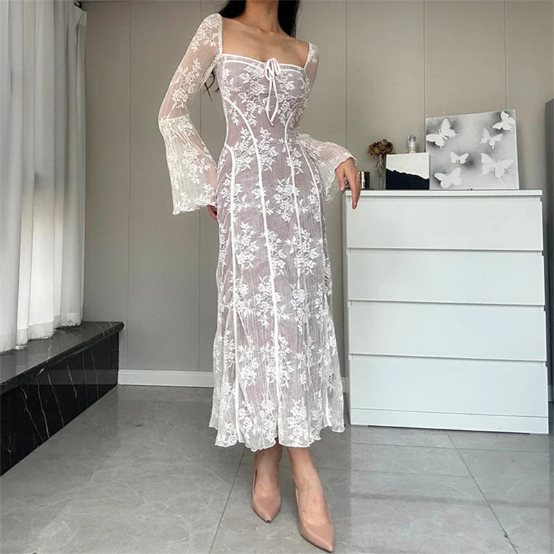 Lace Flared Sleeve A-Line Midi Dress Main image