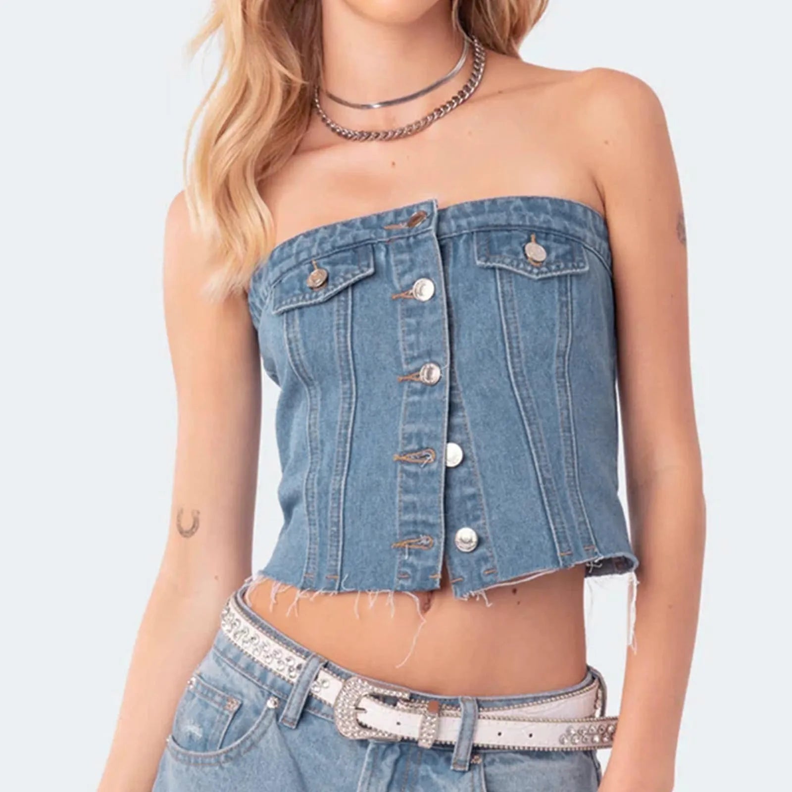 Button Down Jean Corset Strapless Main image