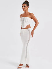 Strapless Lace Bandage Maxi Knit Set