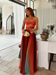 Gradient Pleated Hollow Strap Midi Dress