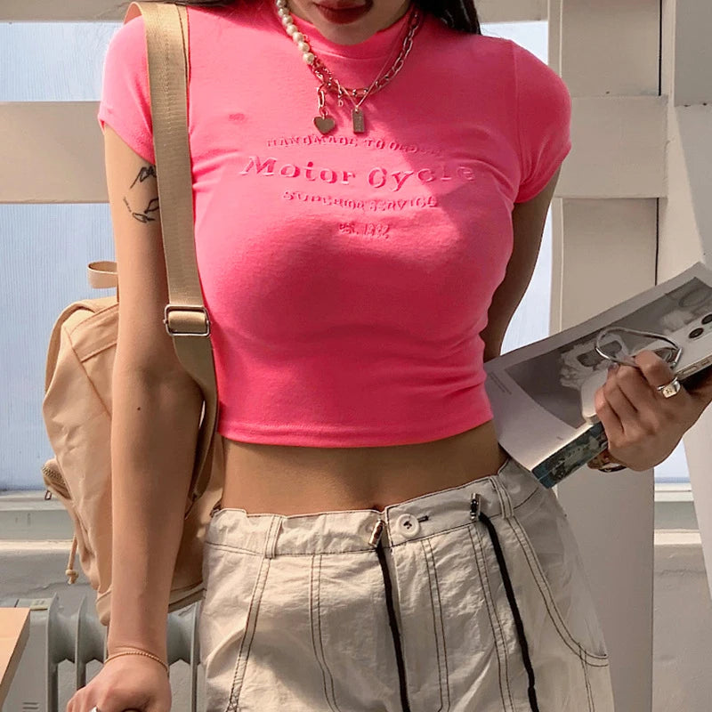 Pink O-Neck Slim Fit Streetwear Crop Top Secondary image