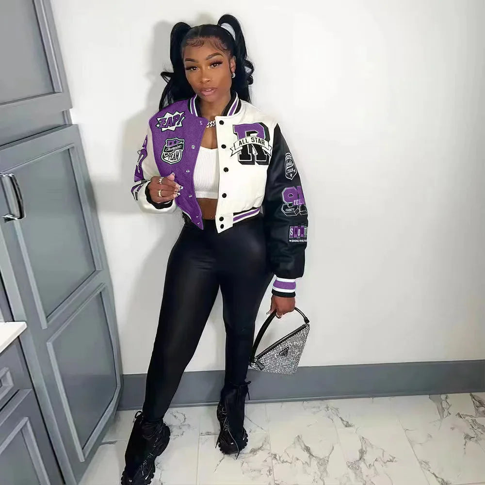 Colorblock Cropped Baseball Jacket Secondary image