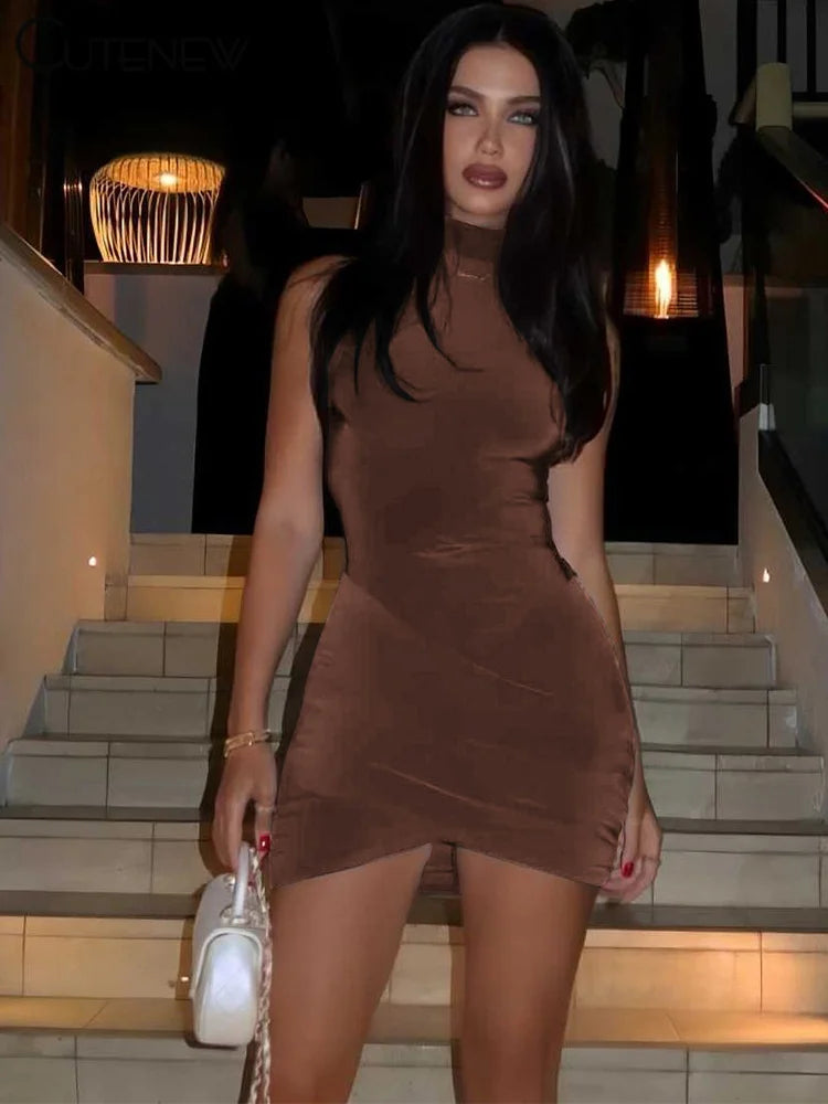 Ruched Sleeveless Stand Collar Party Dress Secondary image