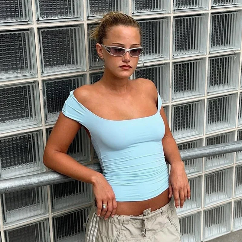 Slash Neck Backless Off Shoulder Crop Top Secondary image