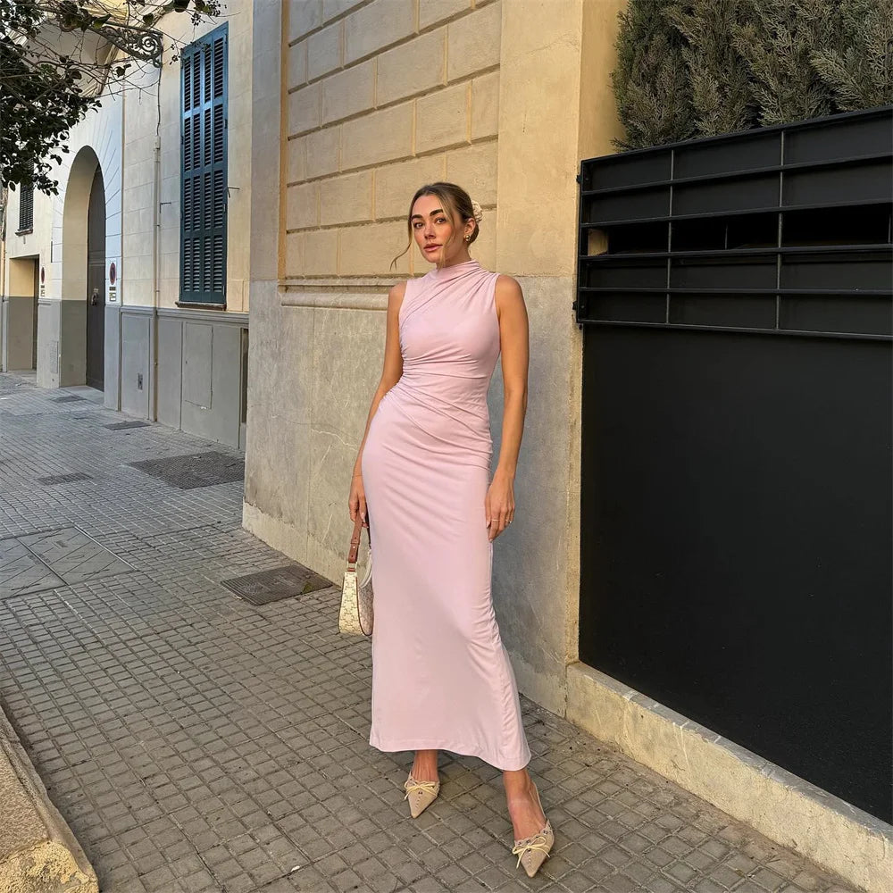 Solid Color Pleated Decorative Spring Work Dress Main image