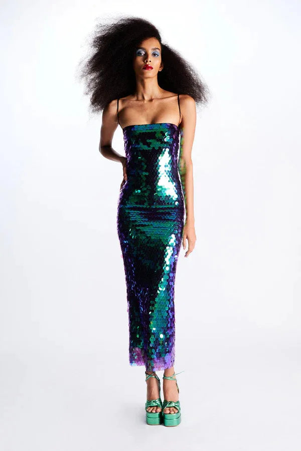 Spicy Girl Beaded Irregular Midi Dress