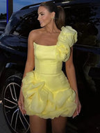 Yellow Satin Slim Fit Mini Party Dress