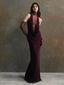 Turtleneck Pleated Gloves Backless Lace Dress