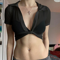 Transparent Mesh Short Sleeve Sheer Top